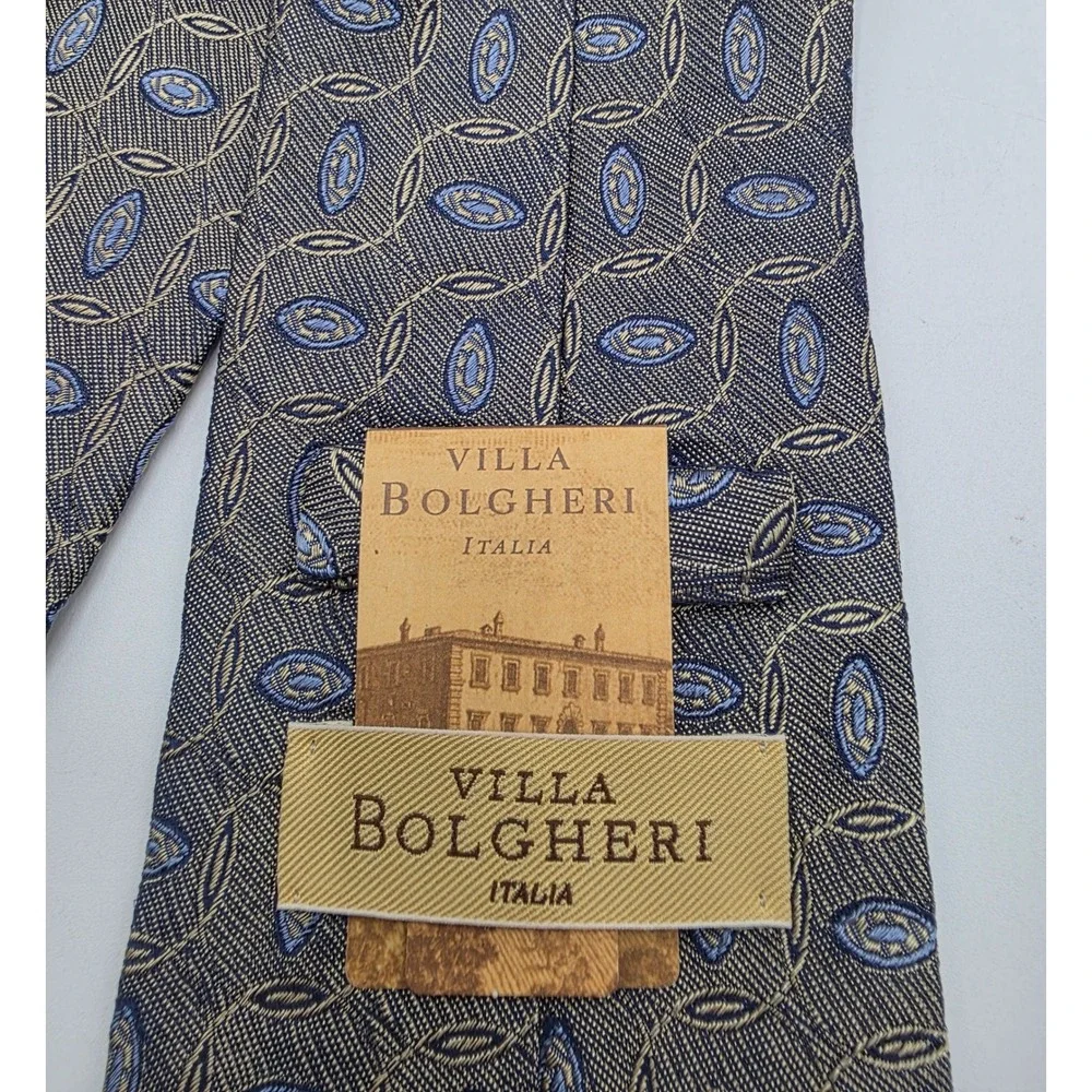 Villa Bolgheri Italia Blue Gold Geometric Silk Tie Made in Italy NWT